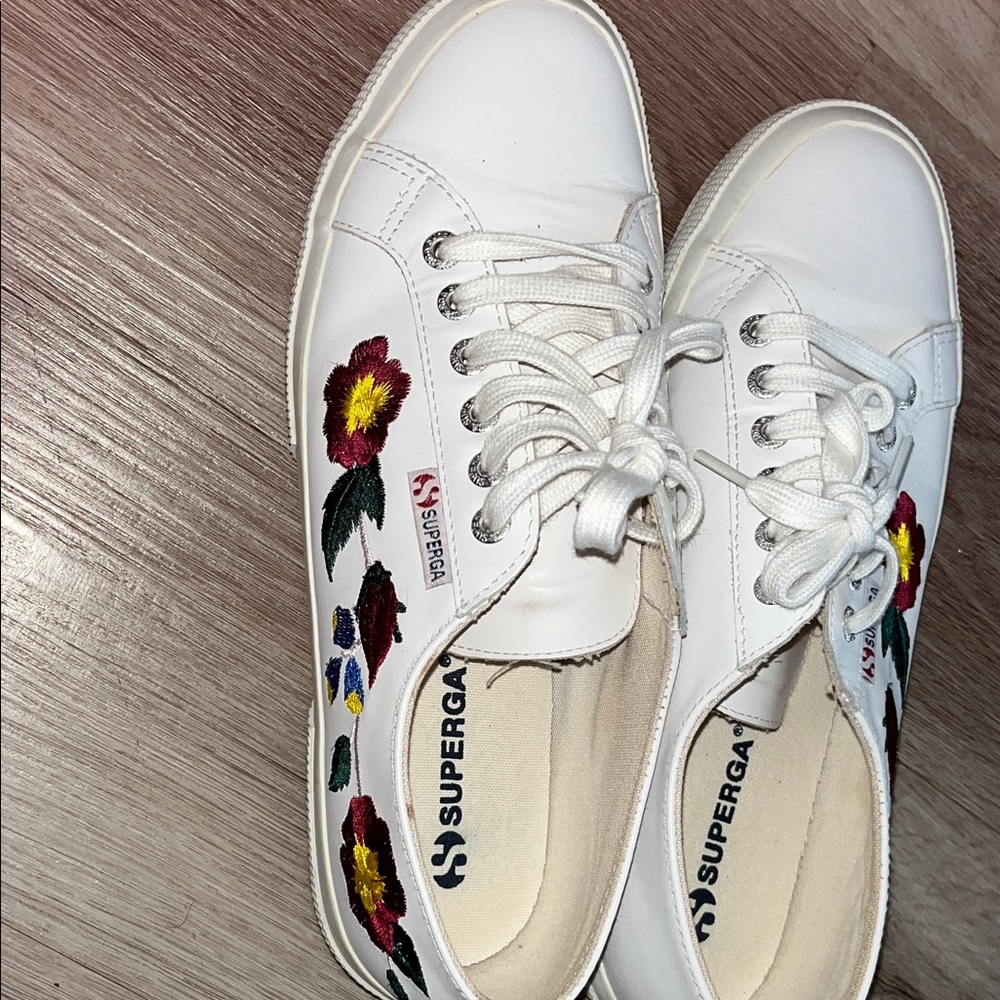 Superga White Sneakers Leather with Colorful Floral Design